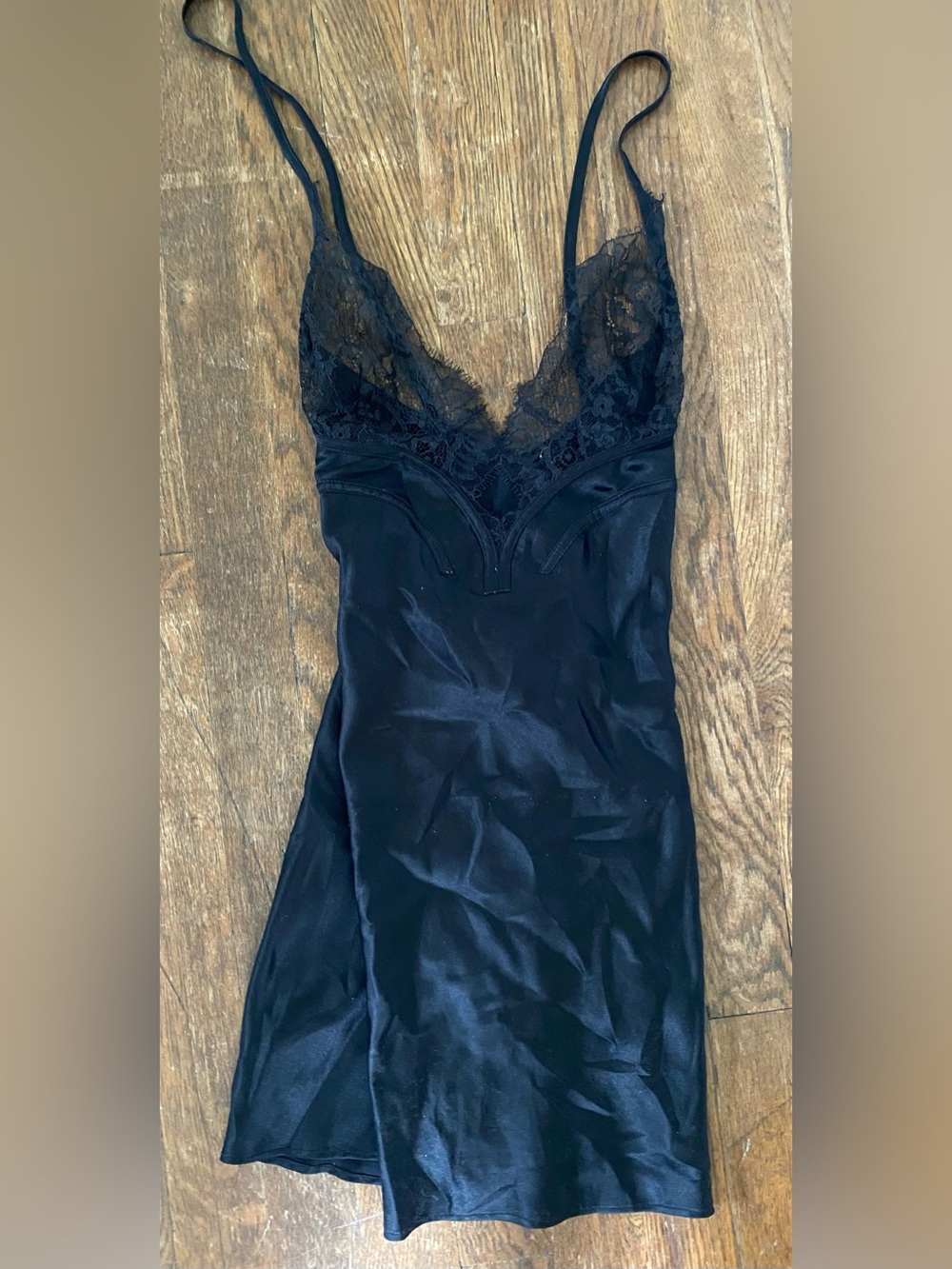 Victoria's Secret Black Satin Lace Chemise